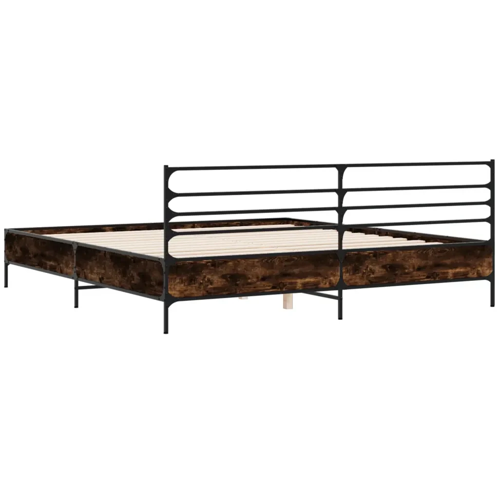 Letto matrimoniale | Letto per adulti | Giroletto Rovere Fumo 180x200 cm in Legno Multistrato Metallo - Image 6