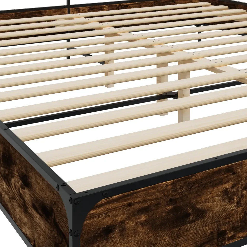 Letto matrimoniale | Letto per adulti | Giroletto Rovere Fumo 180x200 cm in Legno Multistrato Metallo - Image 7