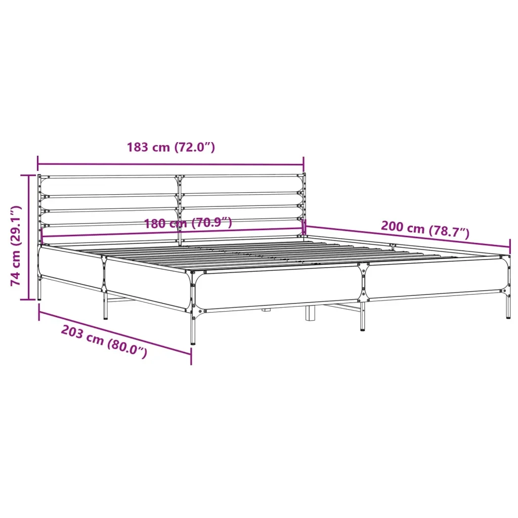 Letto matrimoniale | Letto per adulti | Giroletto Rovere Fumo 180x200 cm in Legno Multistrato Metallo - Image 9