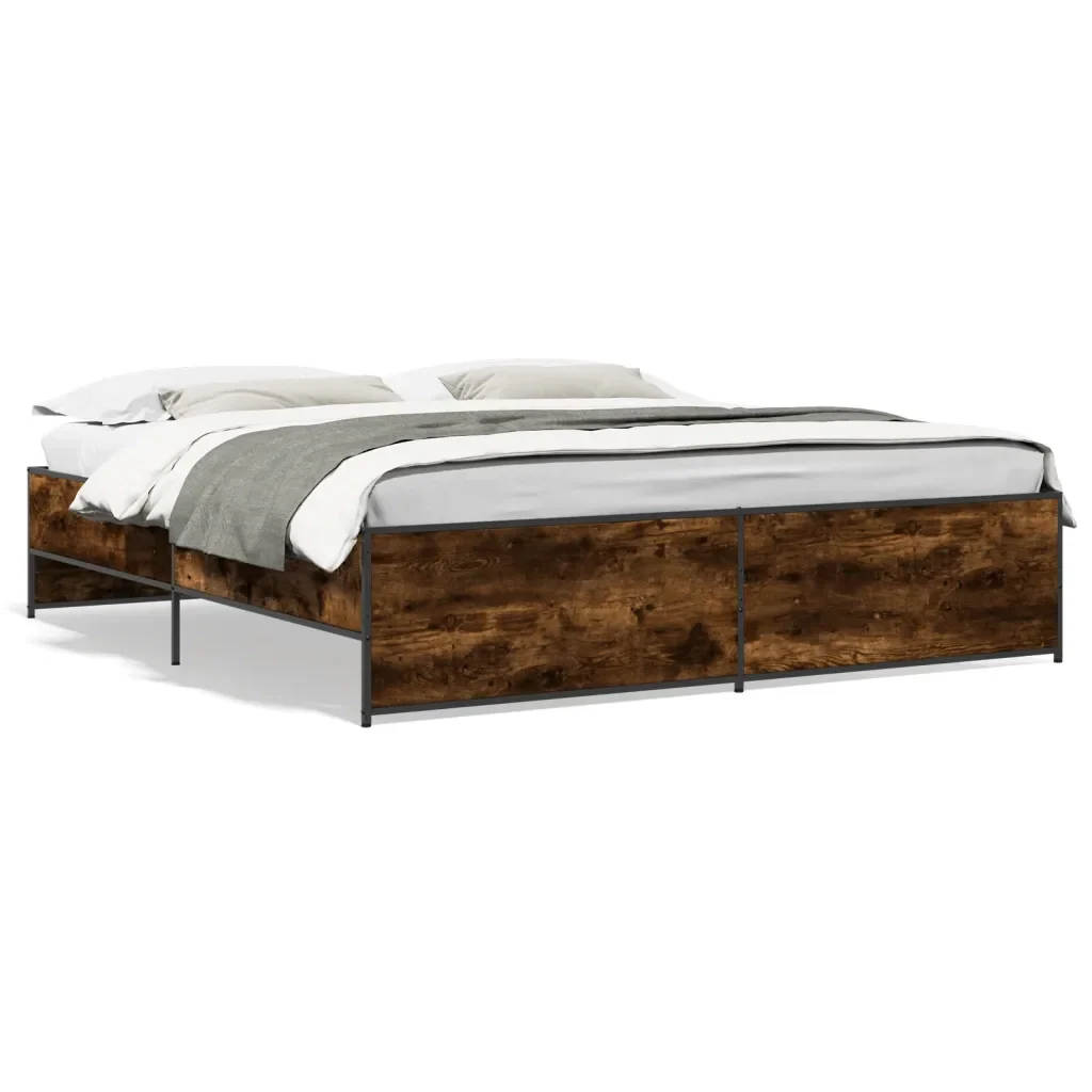 Letto matrimoniale | Letto per adulti | Giroletto Rovere Fumo 180x200 cm in Legno Multistrato Metallo