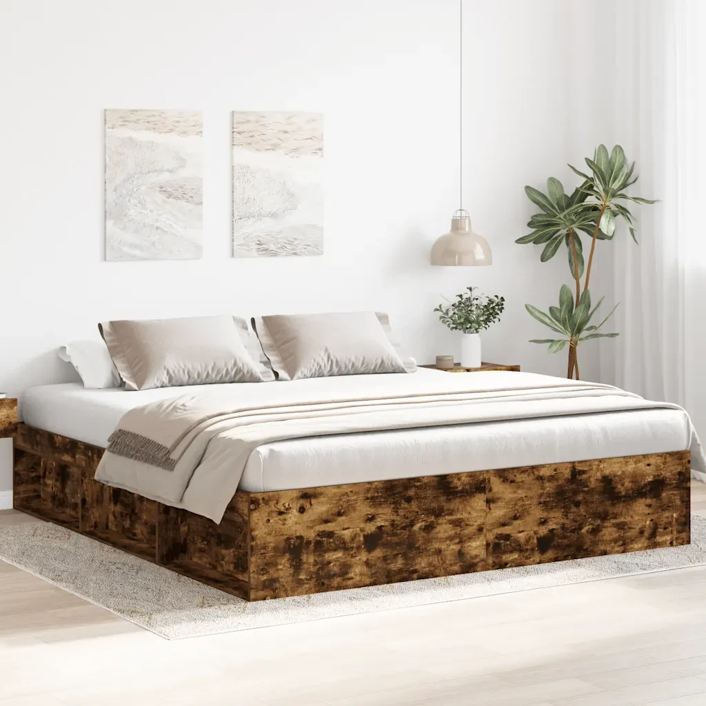 Letto matrimoniale | Letto per adulti | Giroletto Rovere Fumo 200x200 cm - Image 2