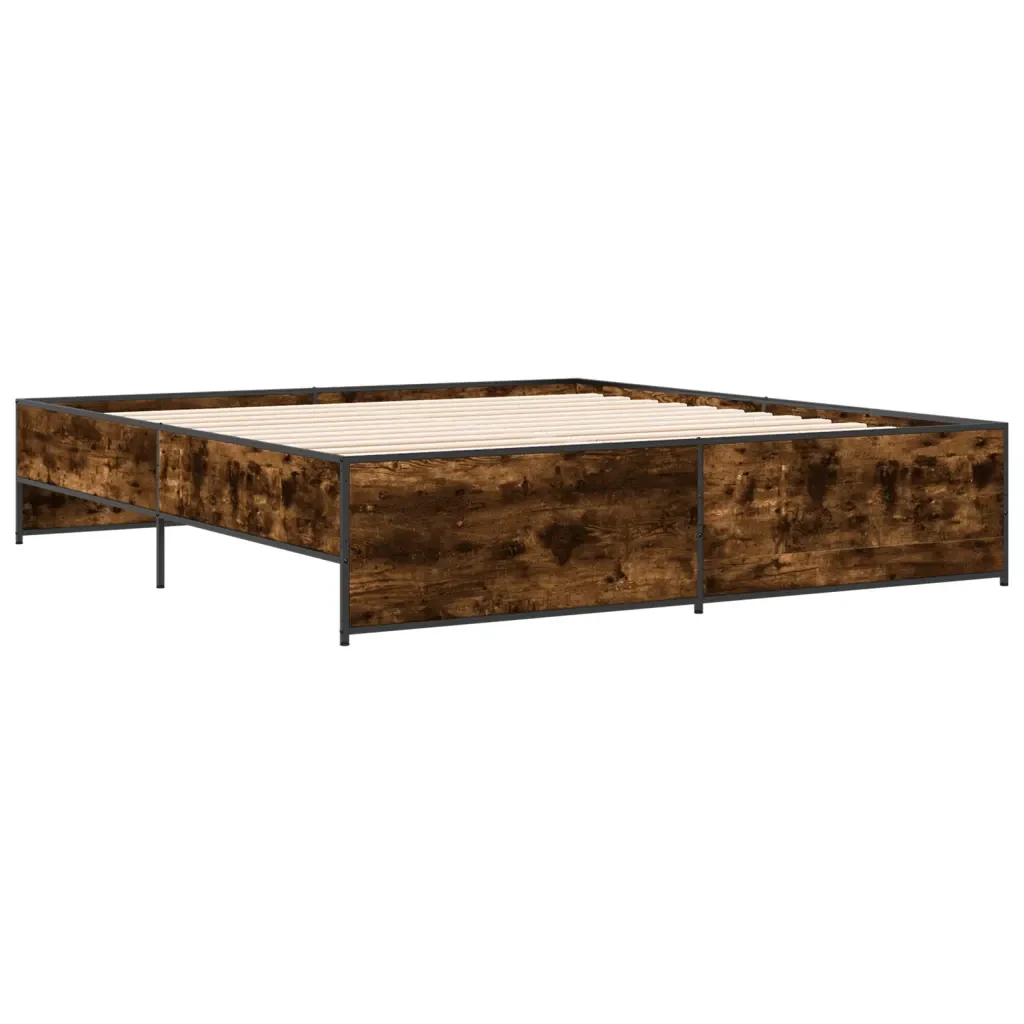 Letto matrimoniale | Letto per adulti | Giroletto Rovere Fumo 200x200 cm in Legno Multistrato e Metallo - Image 6
