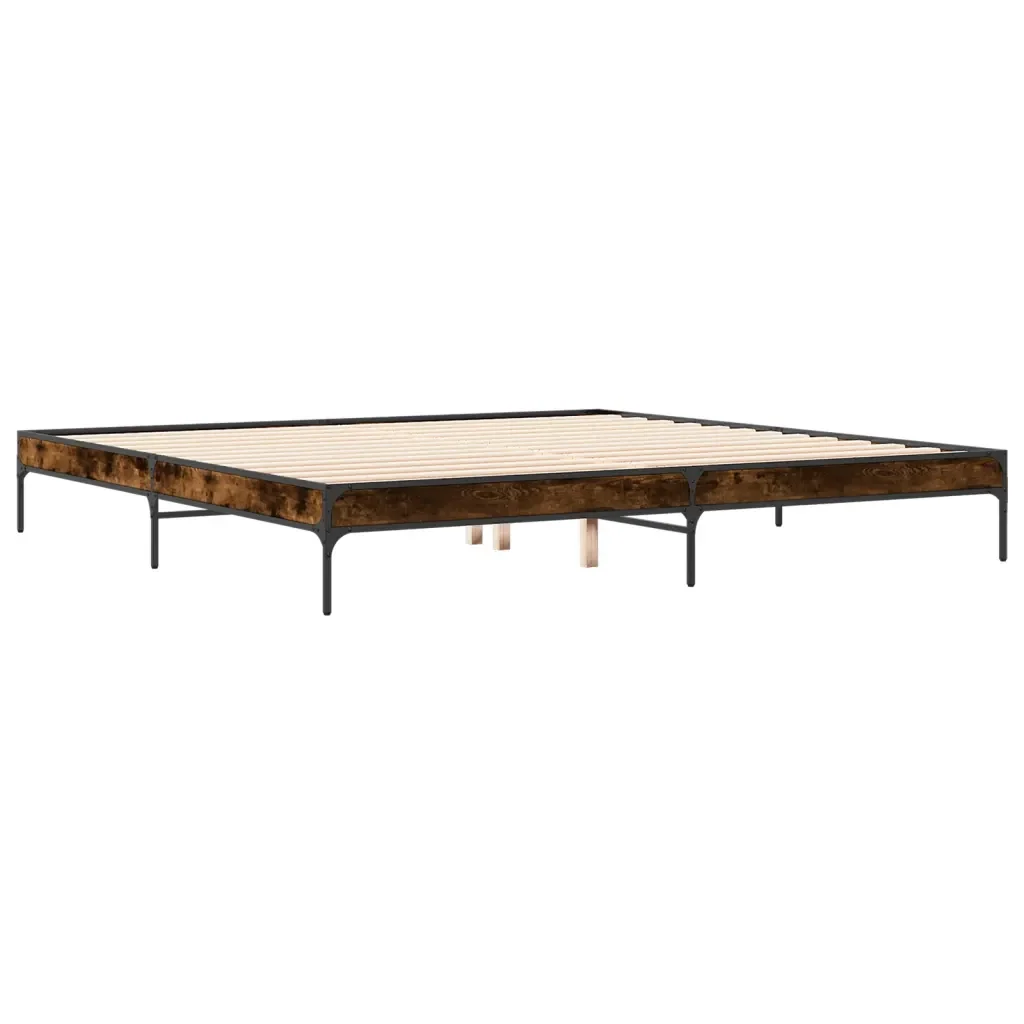 Letto matrimoniale | Letto per adulti | Giroletto Rovere Fumo 200x200 cm in Legno Multistrato e Metallo - Image 4