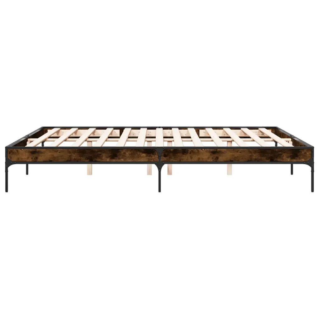 Letto matrimoniale | Letto per adulti | Giroletto Rovere Fumo 200x200 cm in Legno Multistrato e Metallo - Image 5