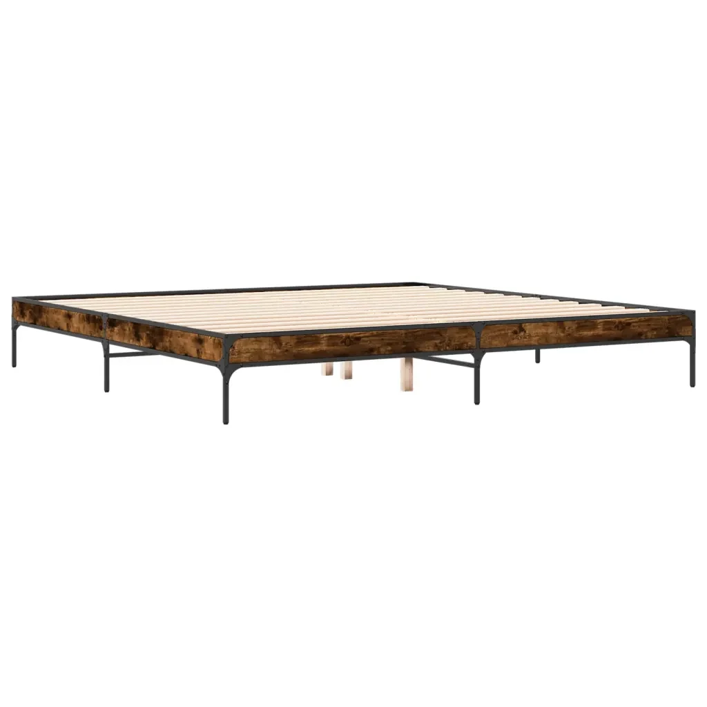 Letto matrimoniale | Letto per adulti | Giroletto Rovere Fumo 200x200 cm in Legno Multistrato e Metallo - Image 6