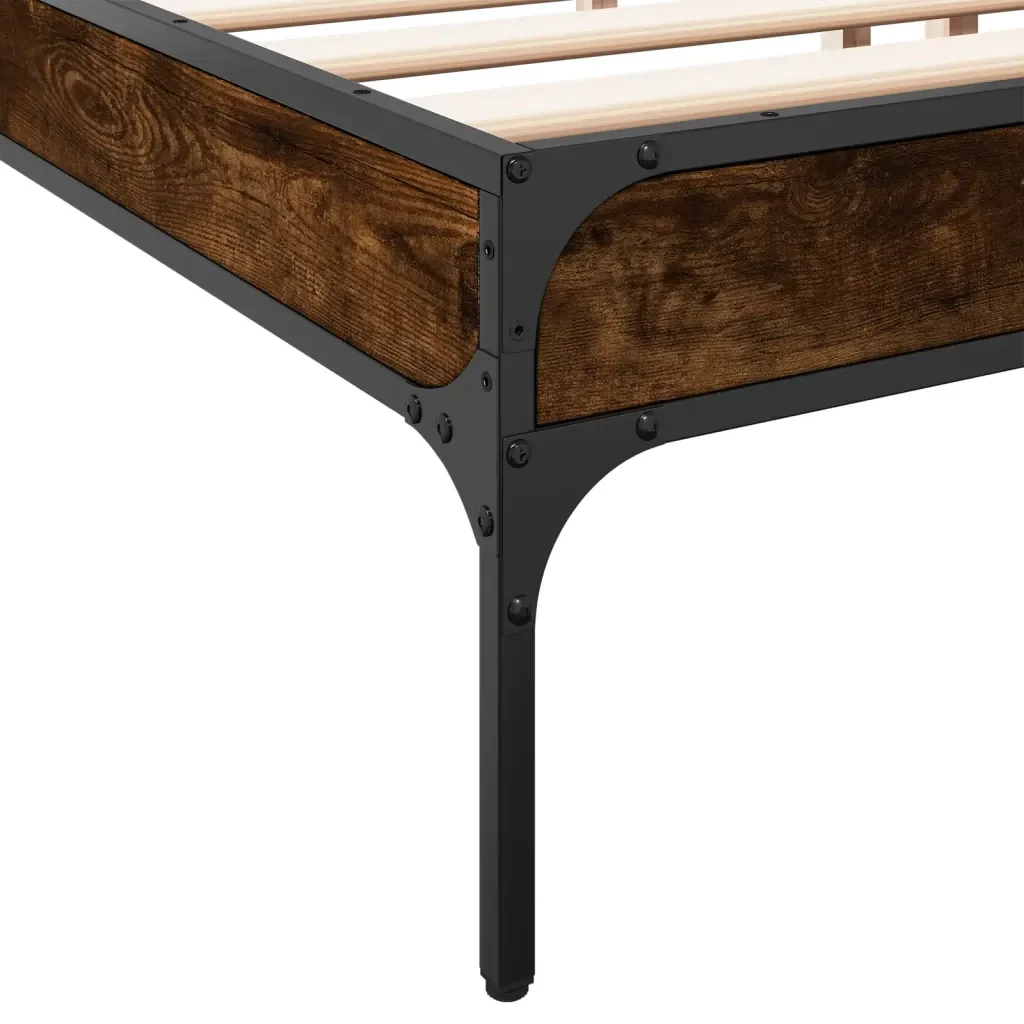 Letto matrimoniale | Letto per adulti | Giroletto Rovere Fumo 200x200 cm in Legno Multistrato e Metallo - Image 7