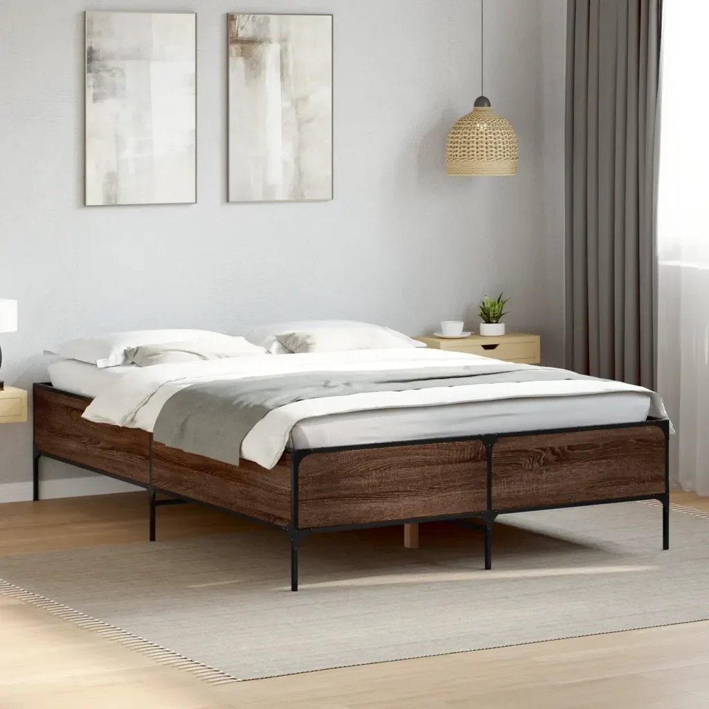 Letto matrimoniale | Letto per adulti | Giroletto Rovere Marrone 120x190cm in Legno Multistrato Metallo - Image 2