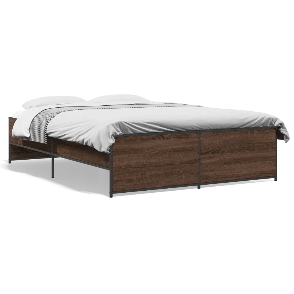 Letto matrimoniale | Letto per adulti | Giroletto Rovere Marrone 120x190cm in Legno Multistrato Metallo