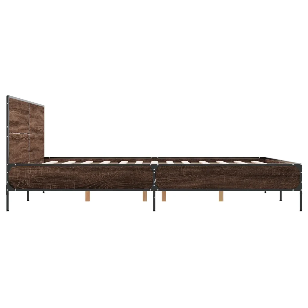 Letto matrimoniale | Letto per adulti | Giroletto Rovere Marrone 120x190cm in Legno Multistrato Metallo - Image 5