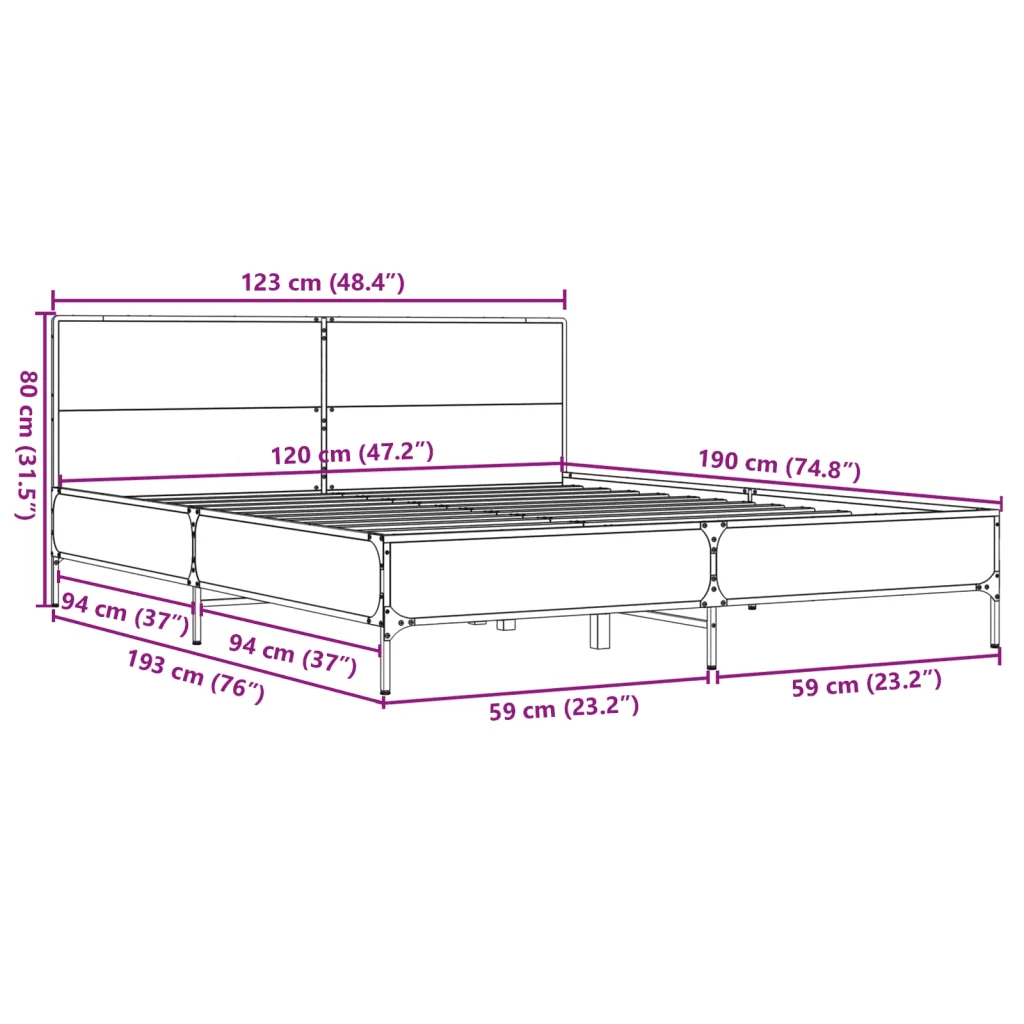 Letto matrimoniale | Letto per adulti | Giroletto Rovere Marrone 120x190cm in Legno Multistrato Metallo - Image 9