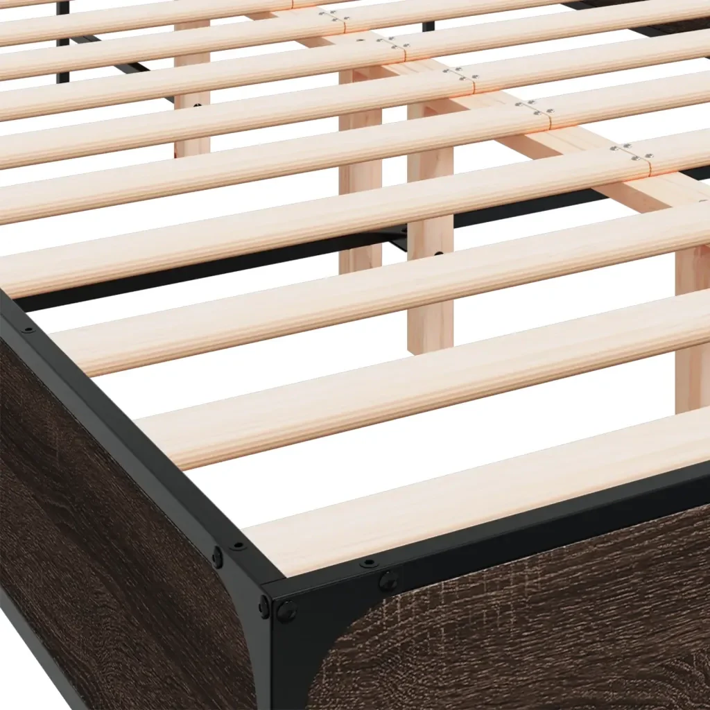Letto matrimoniale | Letto per adulti | Giroletto Rovere Marrone 120x190cm in Legno Multistrato Metallo - Image 7