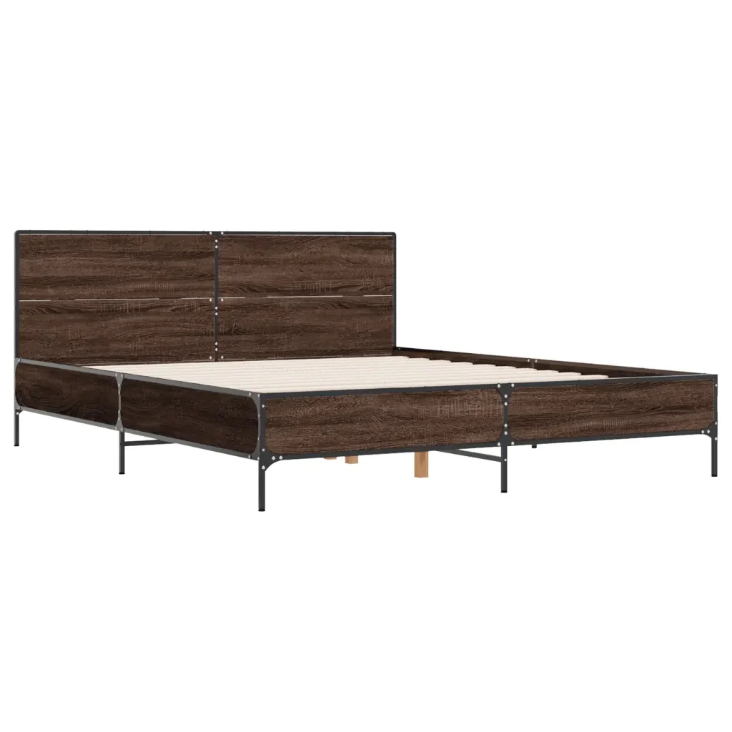 Letto matrimoniale | Letto per adulti | Giroletto Rovere Marrone 120x200cm in Legno Multistrato Metallo - Image 3