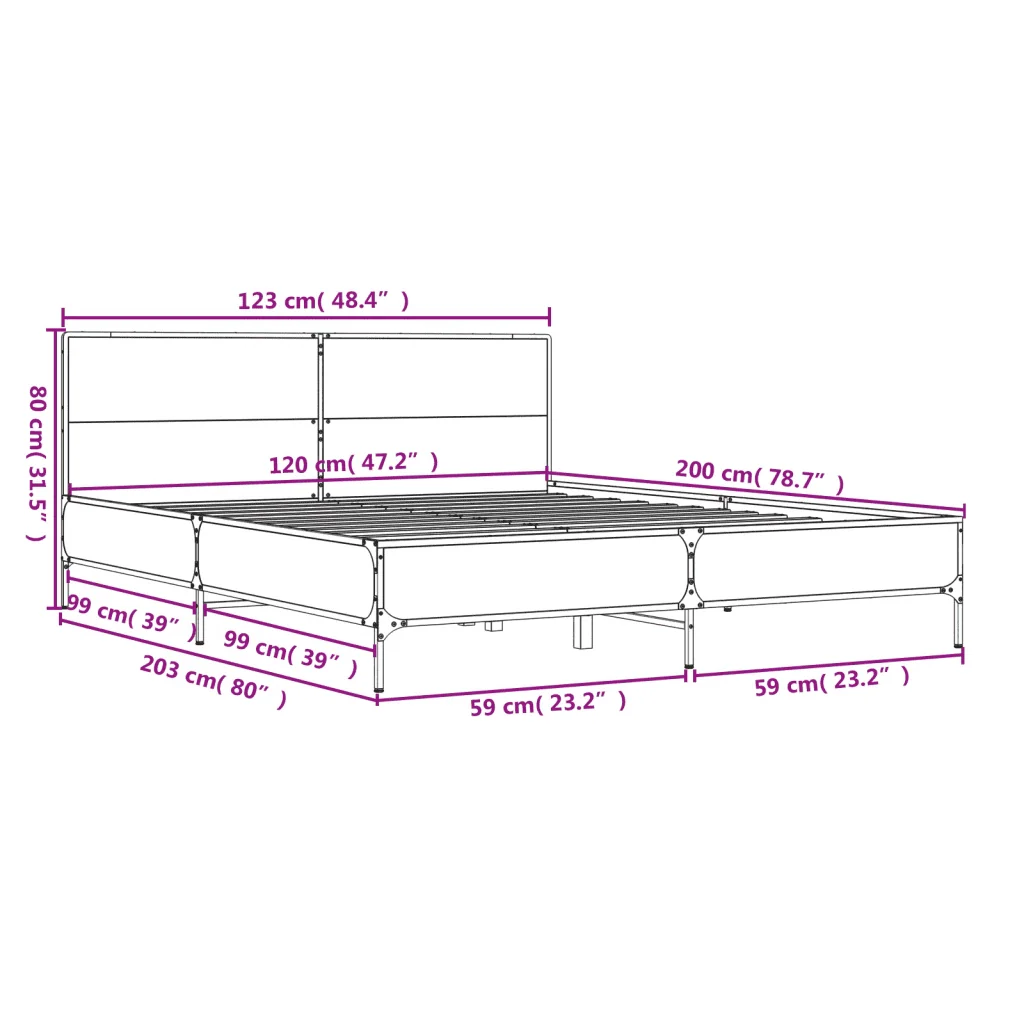Letto matrimoniale | Letto per adulti | Giroletto Rovere Marrone 120x200cm in Legno Multistrato Metallo - Image 9