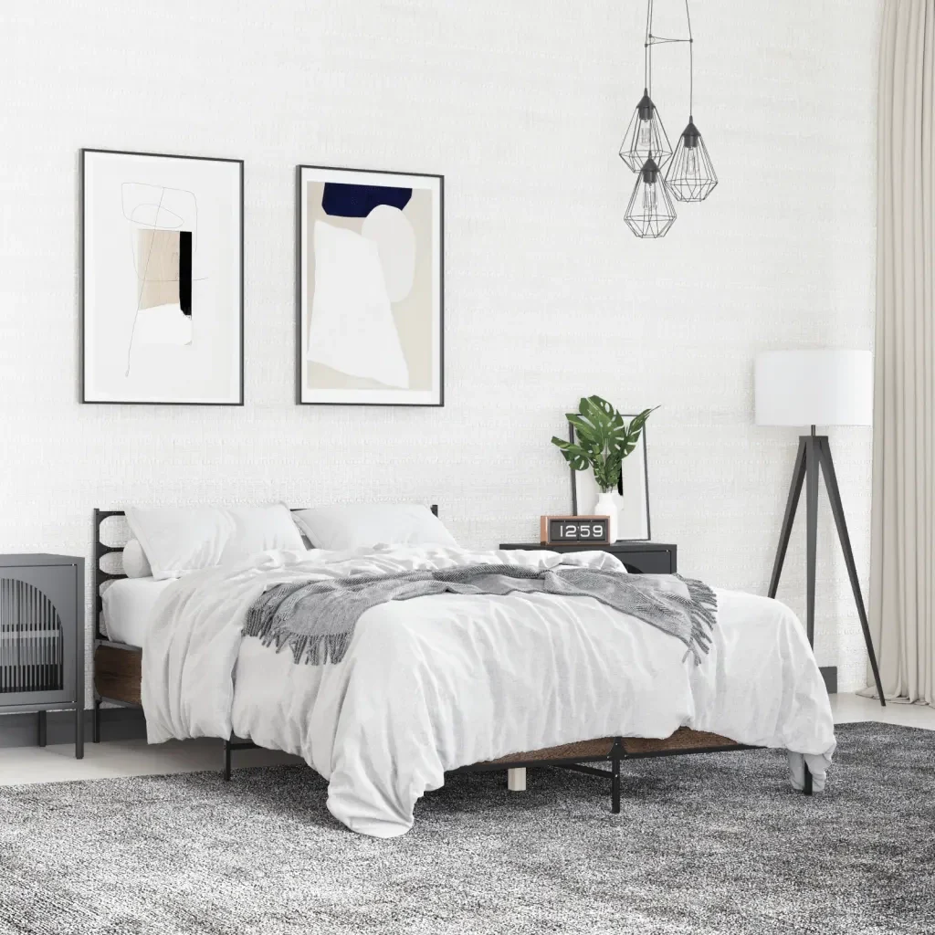Letto matrimoniale | Letto per adulti | Giroletto Rovere Marrone 120x200cm in Legno Multistrato Metallo - Image 2