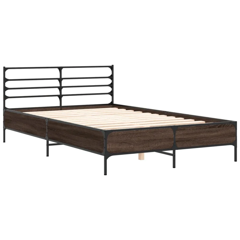 Letto matrimoniale | Letto per adulti | Giroletto Rovere Marrone 120x200cm in Legno Multistrato Metallo - Image 4