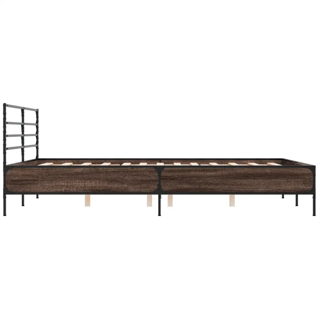 Letto matrimoniale | Letto per adulti | Giroletto Rovere Marrone 120x200cm in Legno Multistrato Metallo - Image 5