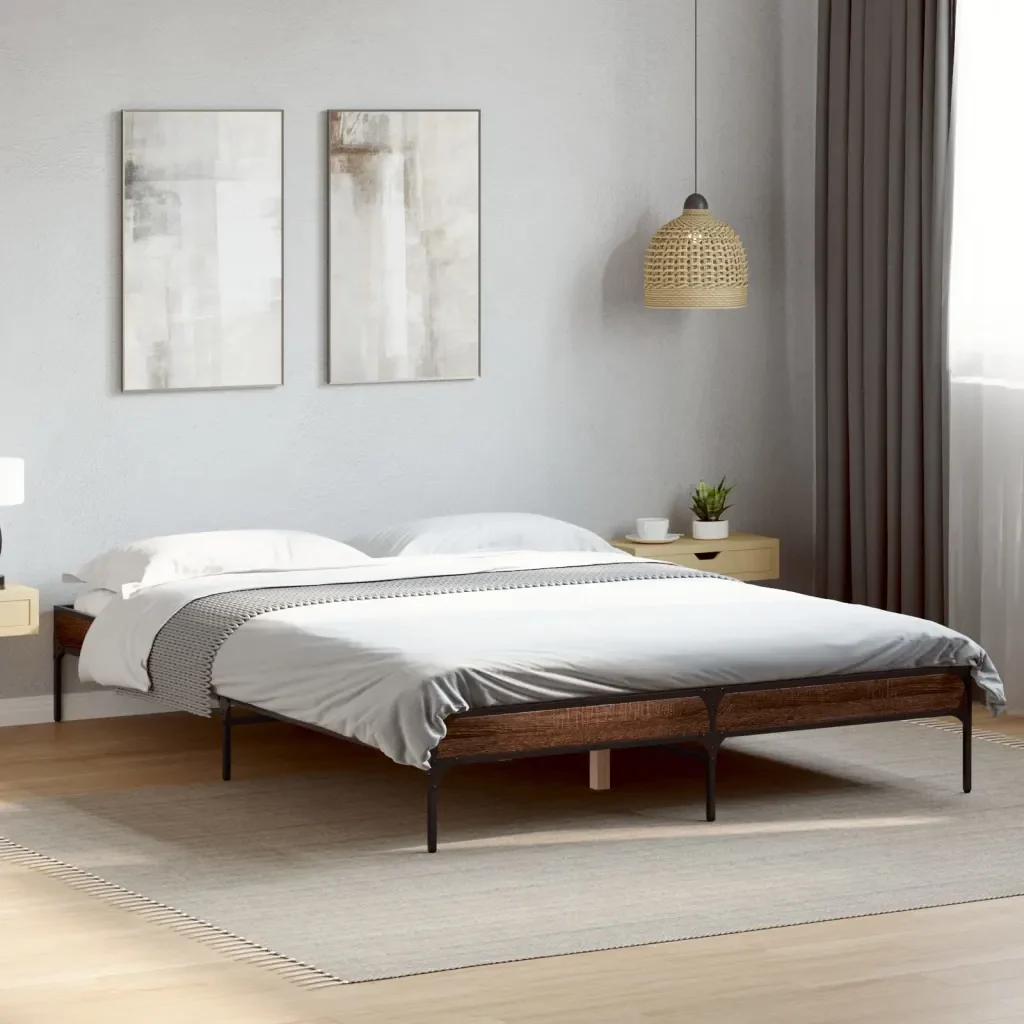 Letto matrimoniale | Letto per adulti | Giroletto Rovere Marrone 120x200cm in Legno Multistrato Metallo - Image 2