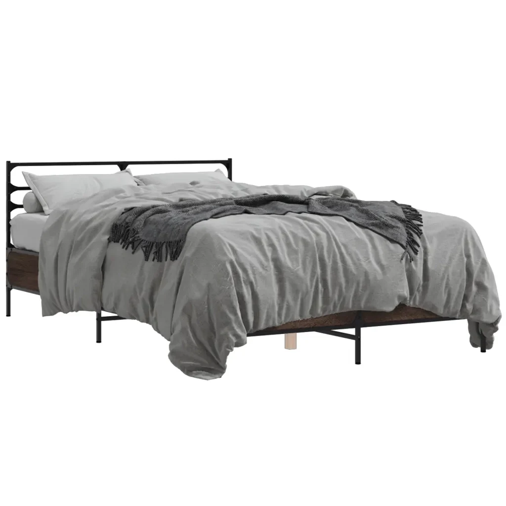 Letto matrimoniale | Letto per adulti | Giroletto Rovere Marrone 135x190cm in Legno Multistrato Metallo