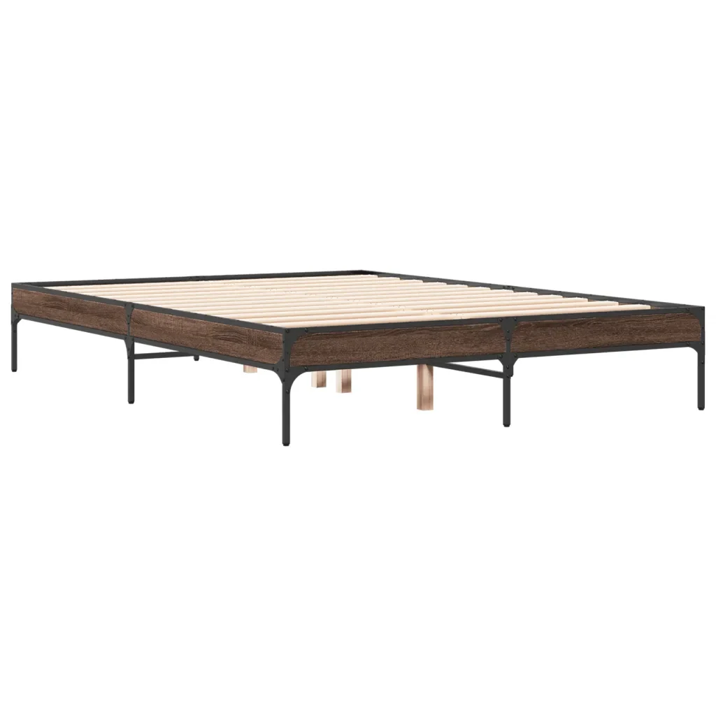 Letto matrimoniale | Letto per adulti | Giroletto Rovere Marrone 135x190cm in Legno Multistrato Metallo - Image 4