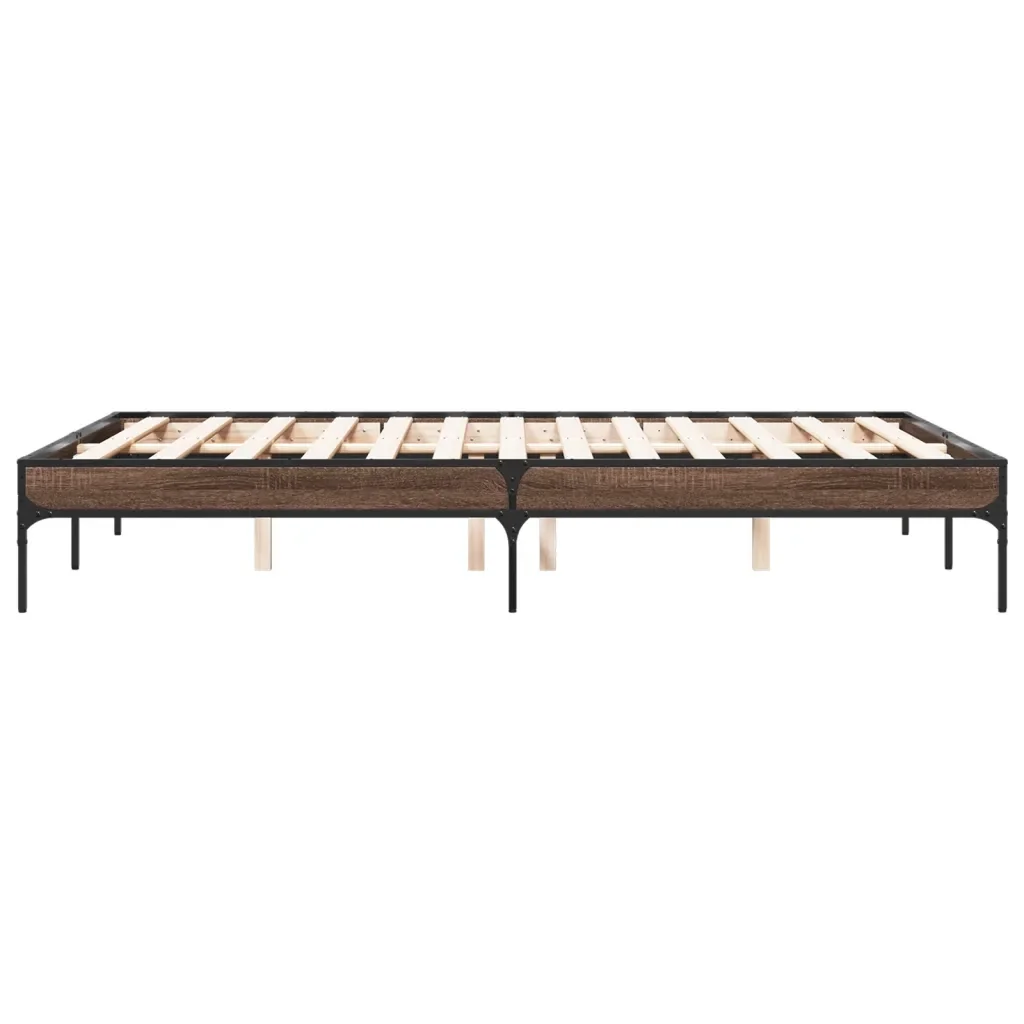 Letto matrimoniale | Letto per adulti | Giroletto Rovere Marrone 135x190cm in Legno Multistrato Metallo - Image 5