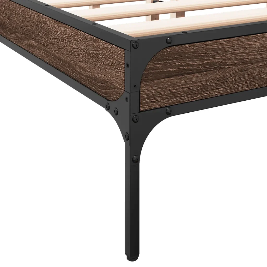 Letto matrimoniale | Letto per adulti | Giroletto Rovere Marrone 135x190cm in Legno Multistrato Metallo - Image 7
