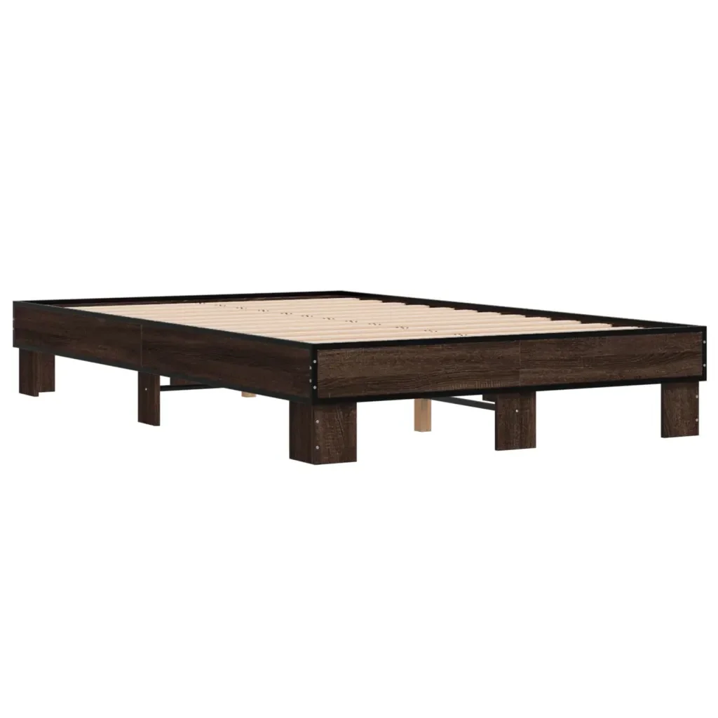 Letto matrimoniale | Letto per adulti | Giroletto Rovere Marrone 135x190cm in Legno Multistrato Metallo - Image 3