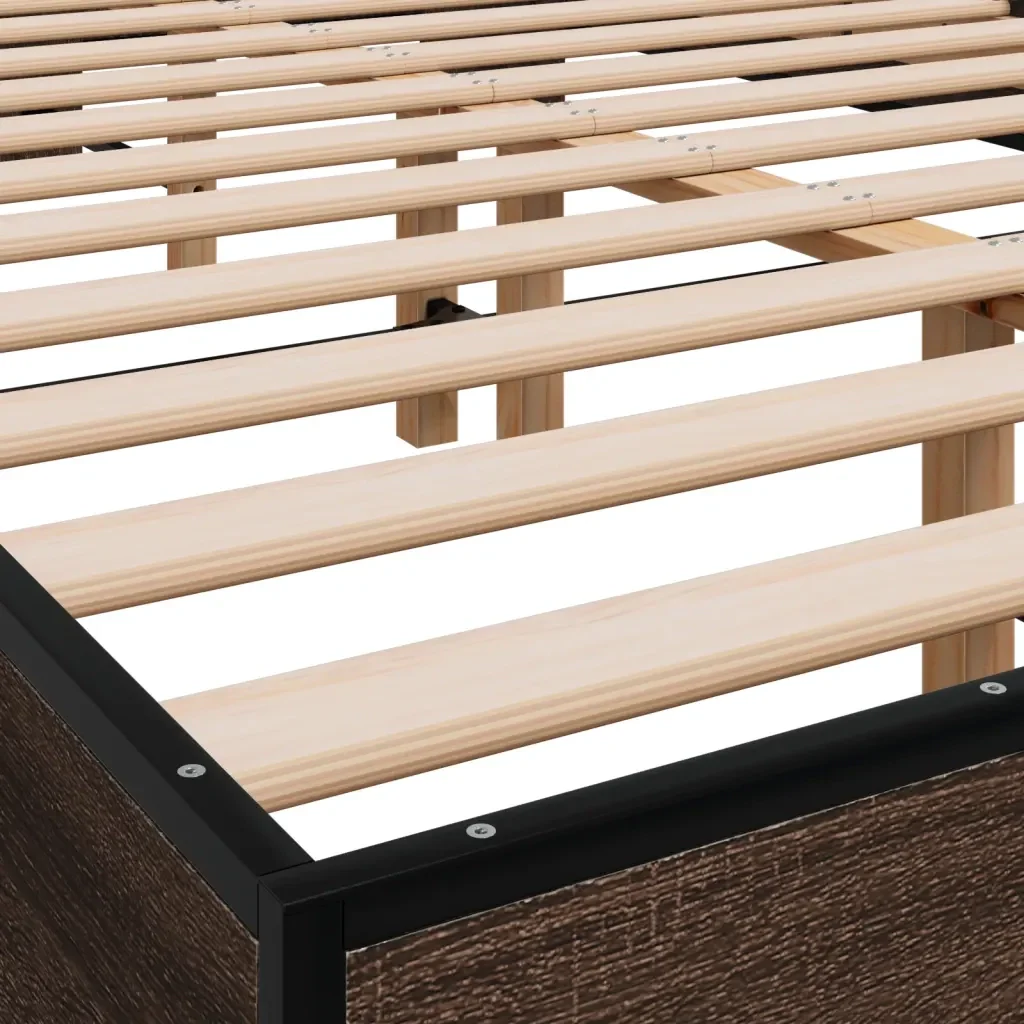 Letto matrimoniale | Letto per adulti | Giroletto Rovere Marrone 135x190cm in Legno Multistrato Metallo - Image 7
