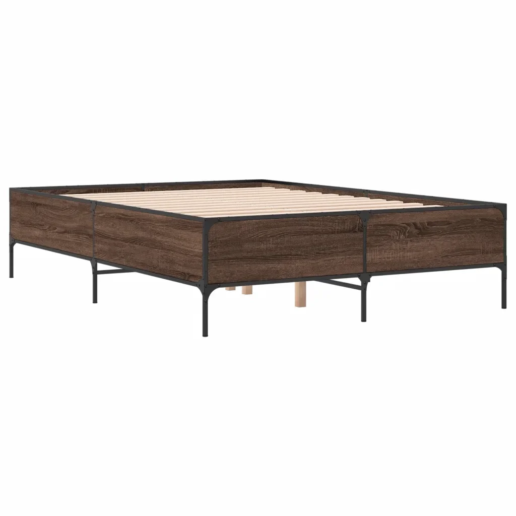 Letto matrimoniale | Letto per adulti | Giroletto Rovere Marrone 140x190cm in Legno Multistrato Metallo - Image 3