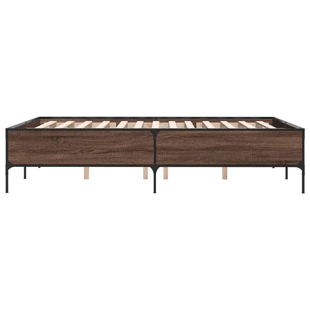 Letto matrimoniale | Letto per adulti | Giroletto Rovere Marrone 140x190cm in Legno Multistrato Metallo - Image 5