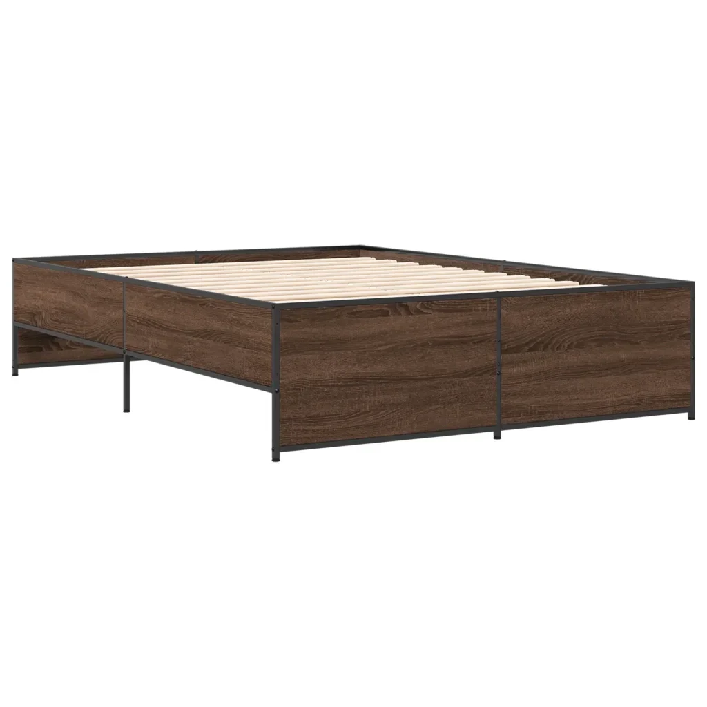 Letto matrimoniale | Letto per adulti | Giroletto Rovere Marrone 140x190cm in Legno Multistrato Metallo - Image 3