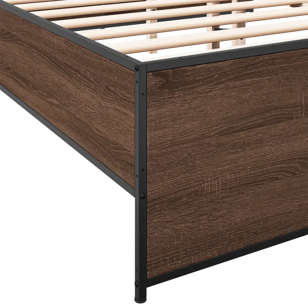 Letto matrimoniale | Letto per adulti | Giroletto Rovere Marrone 140x190cm in Legno Multistrato Metallo - Image 7