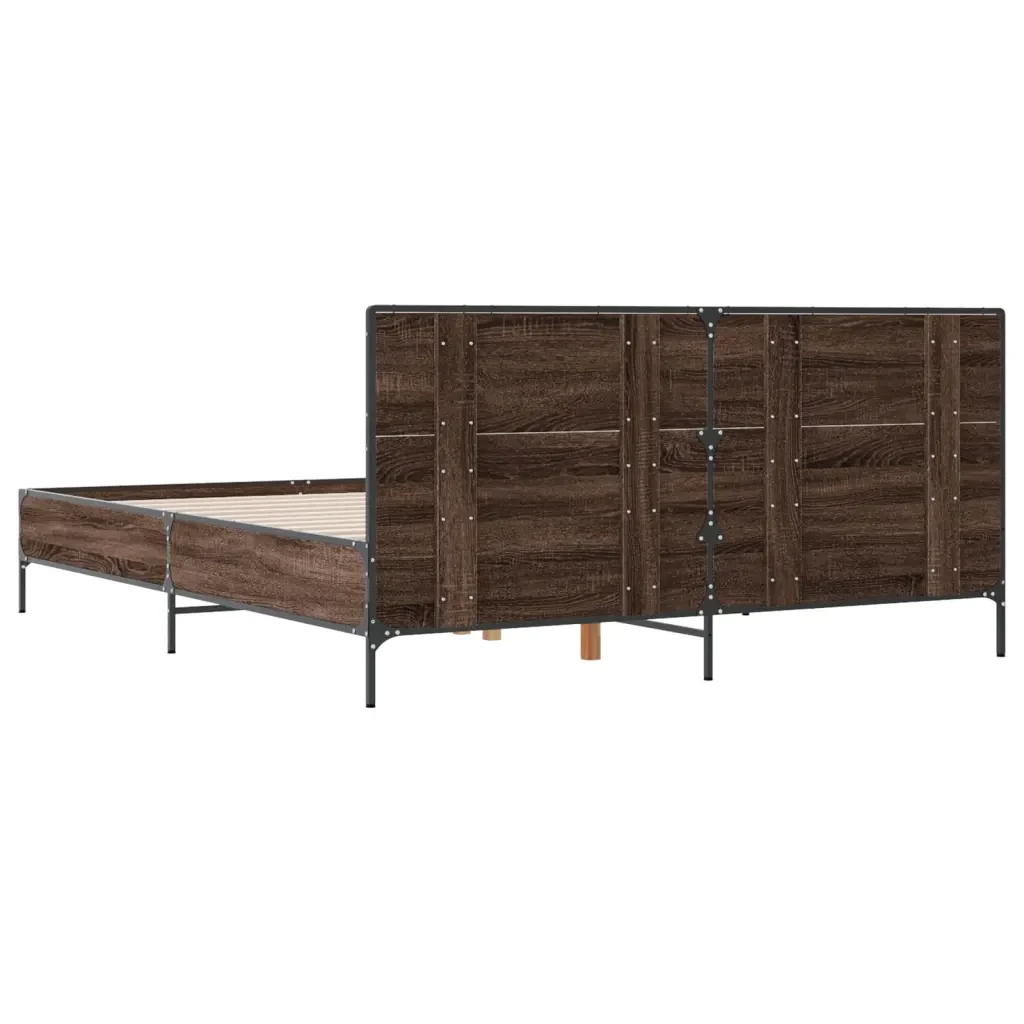 Letto matrimoniale | Letto per adulti | Giroletto Rovere Marrone 140x190cm in Legno Multistrato Metallo - Image 6