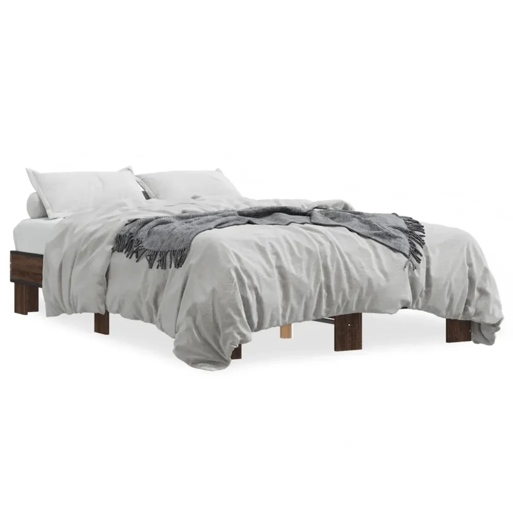 Letto matrimoniale | Letto per adulti | Giroletto Rovere Marrone 140x190cm in Legno Multistrato Metallo