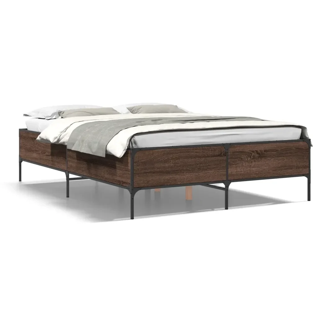 Letto matrimoniale | Letto per adulti | Giroletto Rovere Marrone 140x200cm in Legno Multistrato Metallo