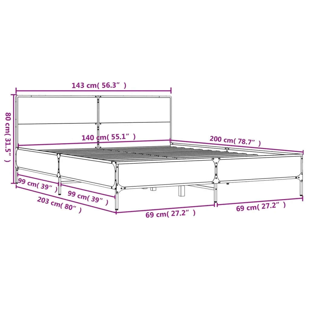 Letto matrimoniale | Letto per adulti | Giroletto Rovere Marrone 140x200cm in Legno Multistrato Metallo - Image 9