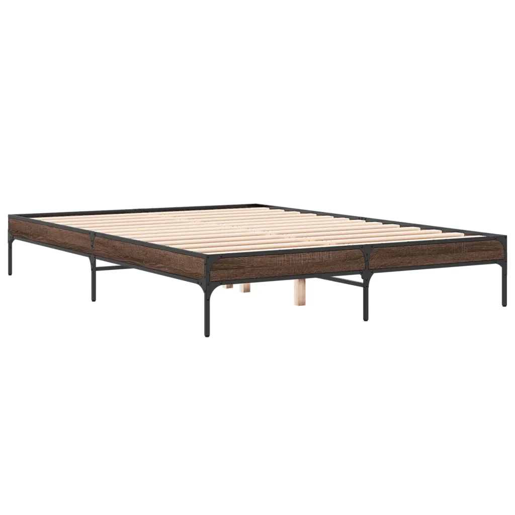Letto matrimoniale | Letto per adulti | Giroletto Rovere Marrone 140x200cm in Legno Multistrato Metallo - Image 4