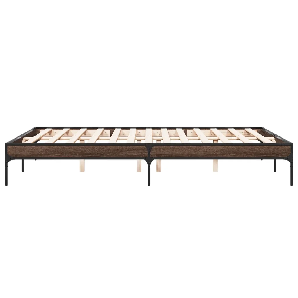Letto matrimoniale | Letto per adulti | Giroletto Rovere Marrone 140x200cm in Legno Multistrato Metallo - Image 5