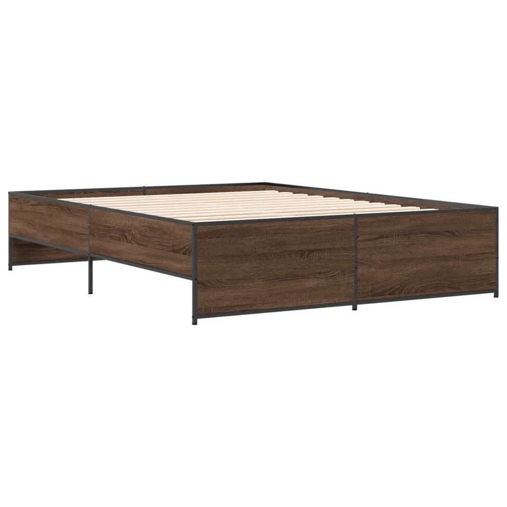 Letto matrimoniale | Letto per adulti | Giroletto Rovere Marrone 150x200cm in Legno Multistrato Metallo - Image 4