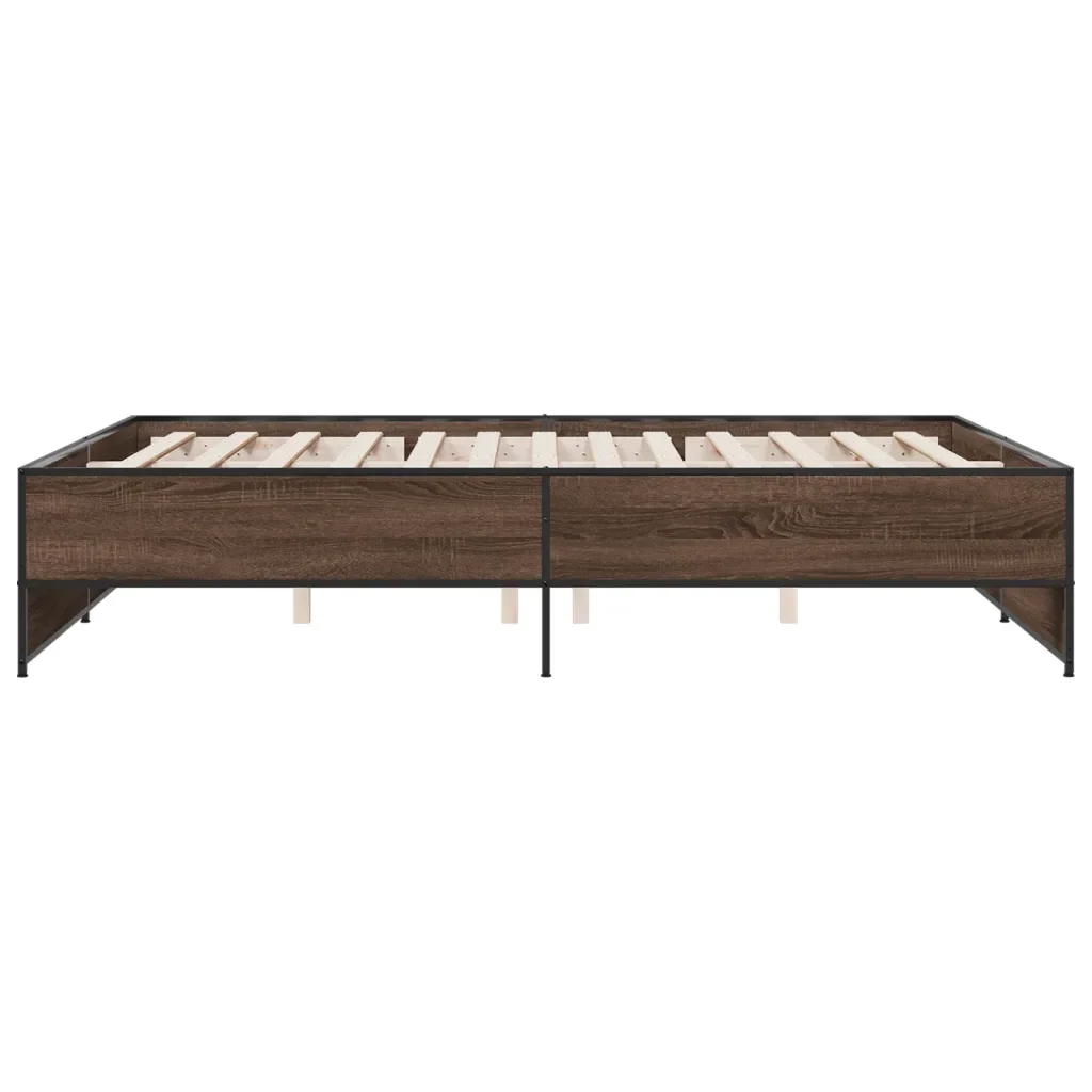 Letto matrimoniale | Letto per adulti | Giroletto Rovere Marrone 150x200cm in Legno Multistrato Metallo - Image 5