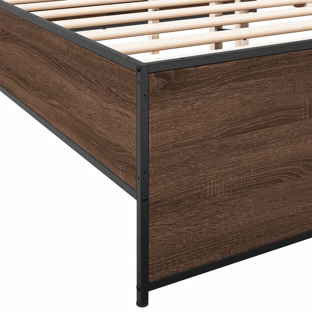 Letto matrimoniale | Letto per adulti | Giroletto Rovere Marrone 150x200cm in Legno Multistrato Metallo - Image 7