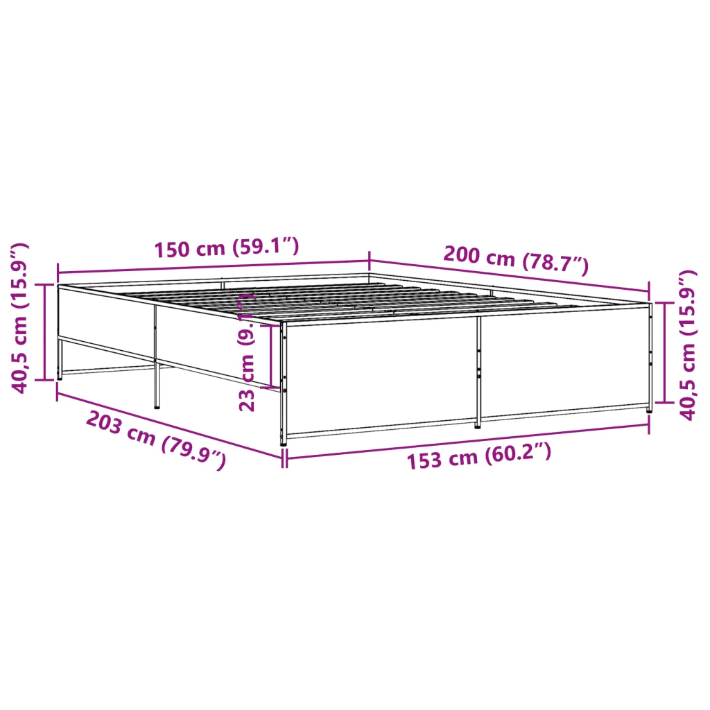 Letto matrimoniale | Letto per adulti | Giroletto Rovere Marrone 150x200cm in Legno Multistrato Metallo - Image 9