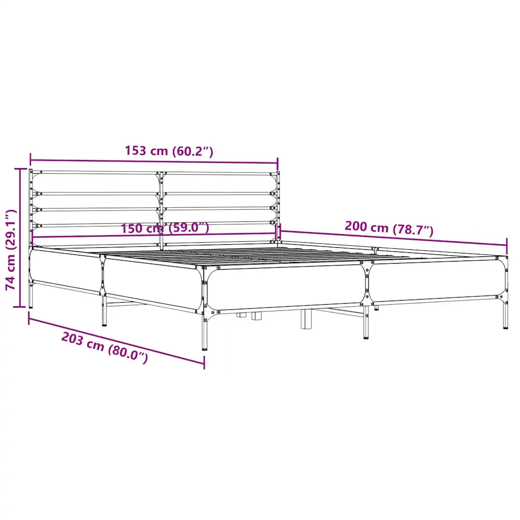 Letto matrimoniale | Letto per adulti | Giroletto Rovere Marrone 150x200cm in Legno Multistrato Metallo - Image 9