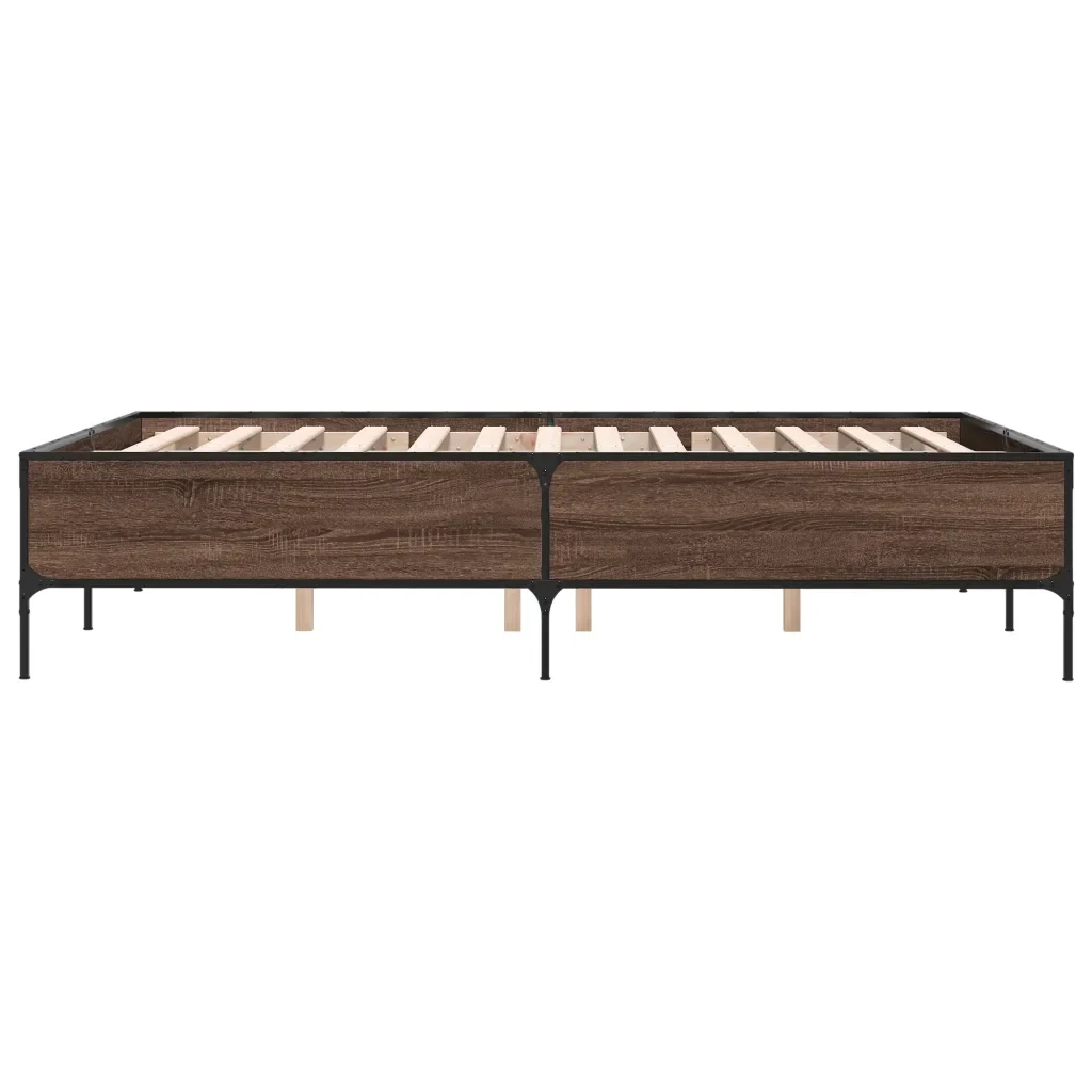 Letto matrimoniale | Letto per adulti | Giroletto Rovere Marrone 150x200cm in Legno Multistrato Metallo - Image 5