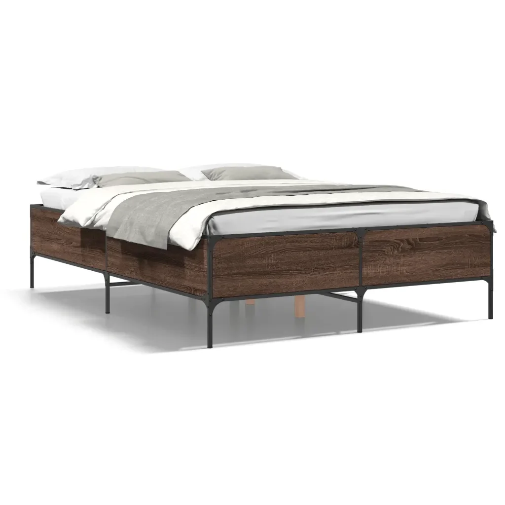 Letto matrimoniale | Letto per adulti | Giroletto Rovere Marrone 160x200cm in Legno Multistrato Metallo