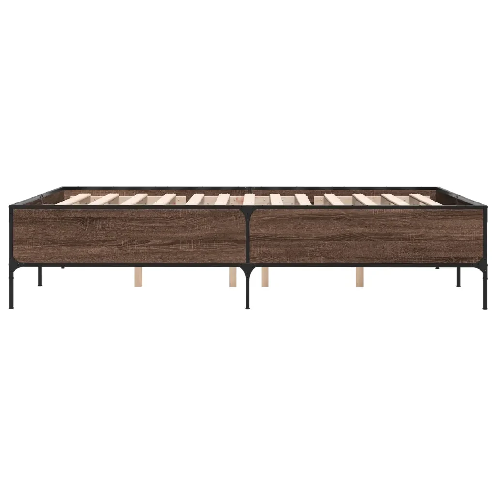 Letto matrimoniale | Letto per adulti | Giroletto Rovere Marrone 160x200cm in Legno Multistrato Metallo - Image 5