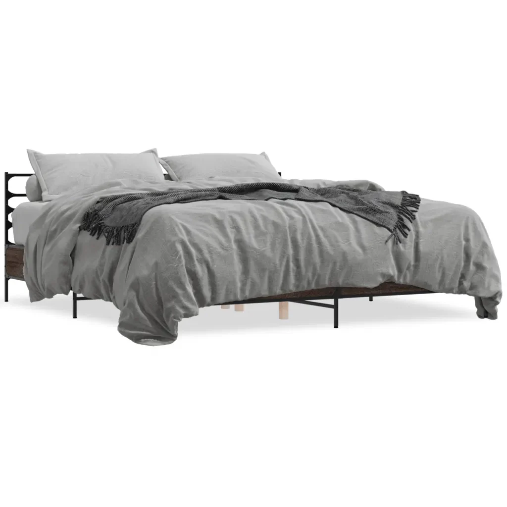 Letto matrimoniale | Letto per adulti | Giroletto Rovere Marrone 180x200cm in Legno Multistrato Metallo