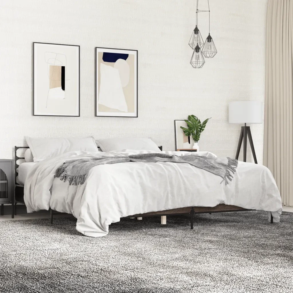 Letto matrimoniale | Letto per adulti | Giroletto Rovere Marrone 180x200cm in Legno Multistrato Metallo - Image 2