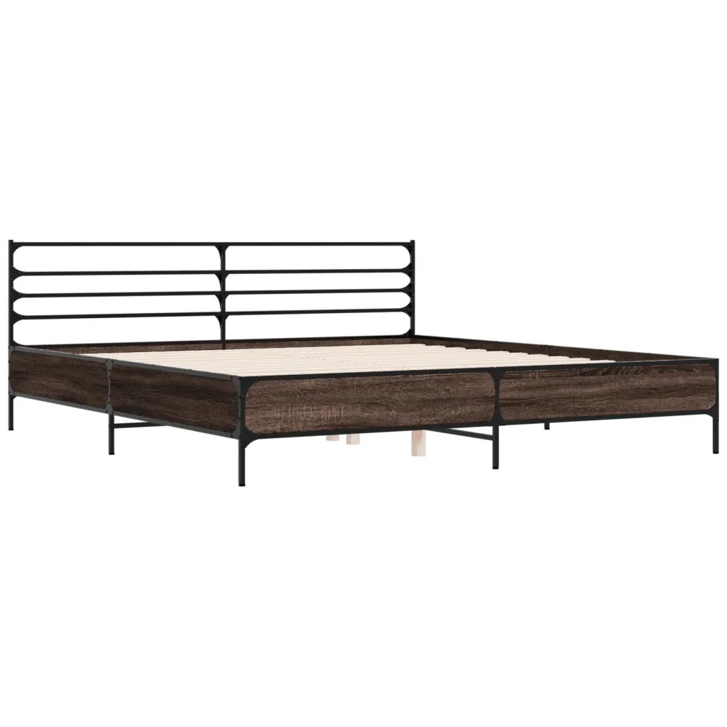 Letto matrimoniale | Letto per adulti | Giroletto Rovere Marrone 180x200cm in Legno Multistrato Metallo - Image 4