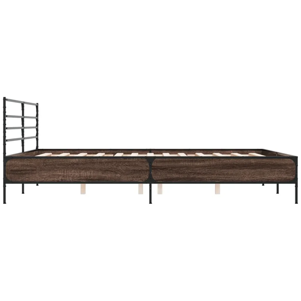 Letto matrimoniale | Letto per adulti | Giroletto Rovere Marrone 180x200cm in Legno Multistrato Metallo - Image 5