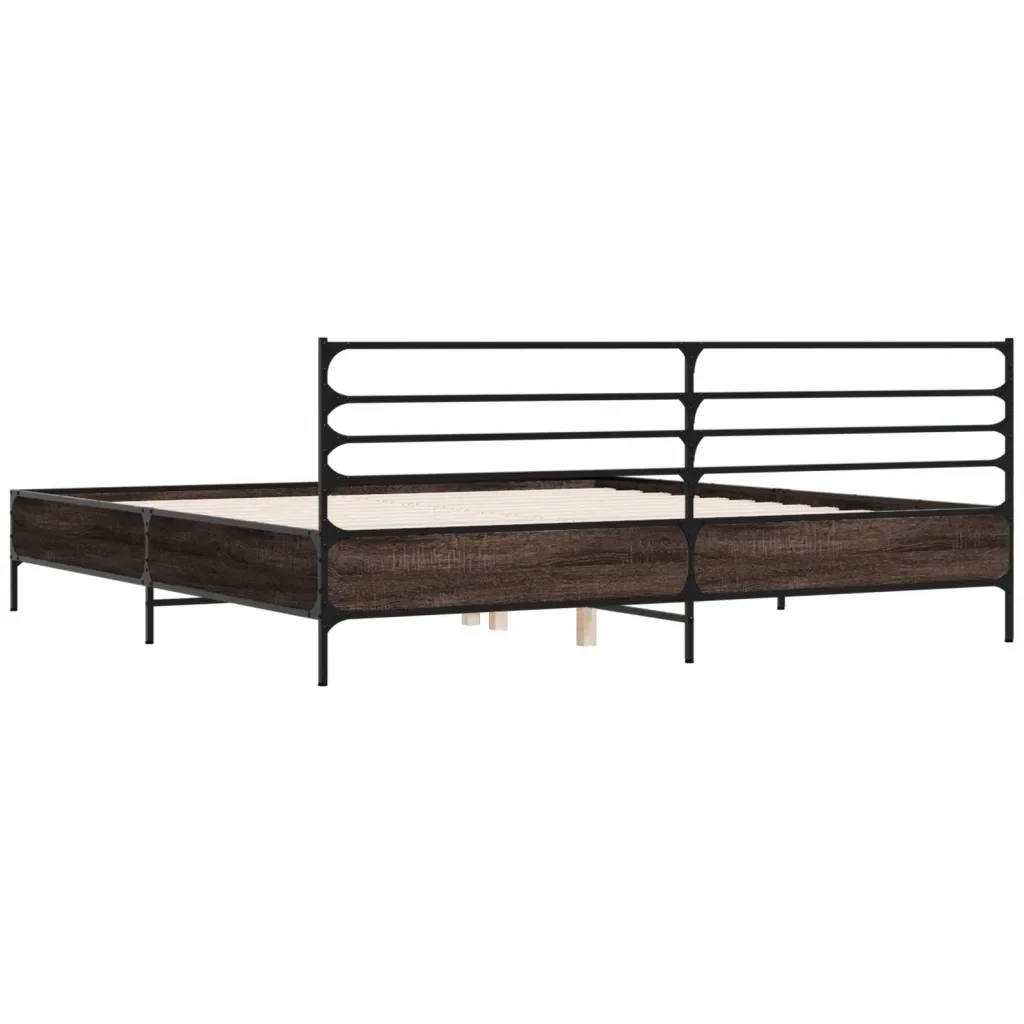 Letto matrimoniale | Letto per adulti | Giroletto Rovere Marrone 180x200cm in Legno Multistrato Metallo - Image 6